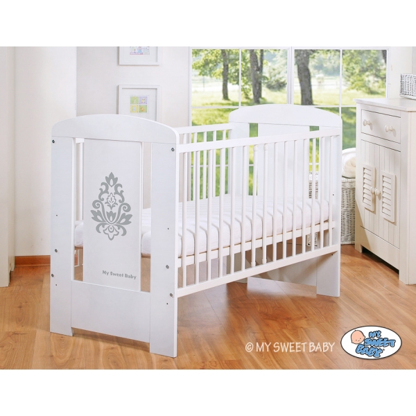 Weiß Babybett 120x60cm Glamour Grau Graphik