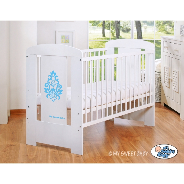 Weiß Babybett 120x60cm Glamour blau Graphik