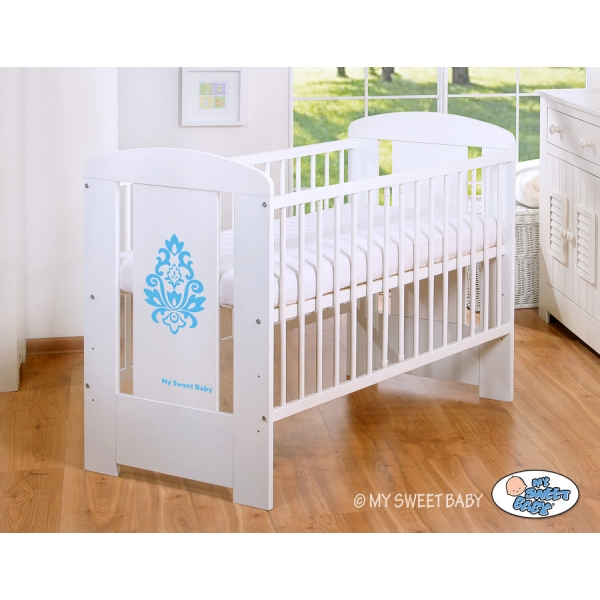 Weiß Babybett 120x60cm Glamour blau Graphik