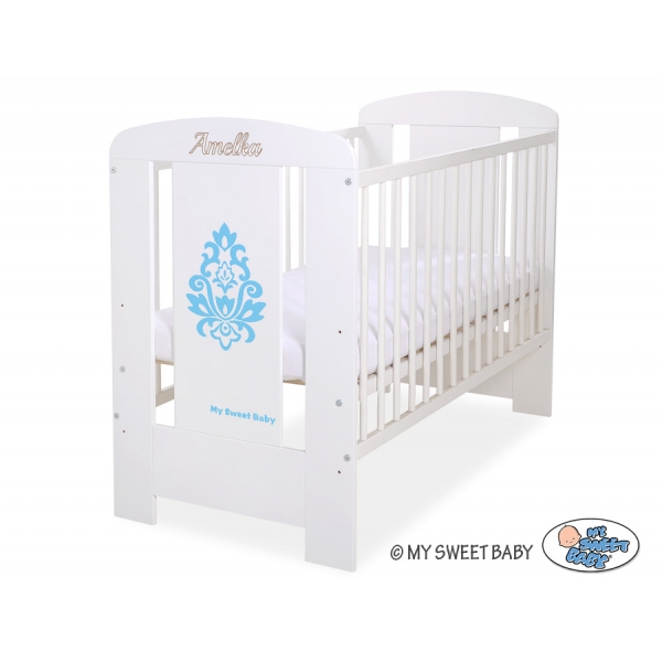 Weiß Babybett 120x60cm Glamour blau Graphik