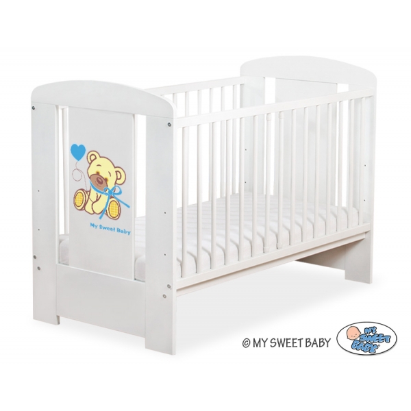 Weiß Gitterbett 120x60cm Bär mit Schleife blau nr 5004-07-323