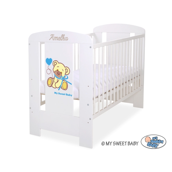 Weiß Gitterbett 120x60cm Bär mit Schleife blau nr 5004-07-323