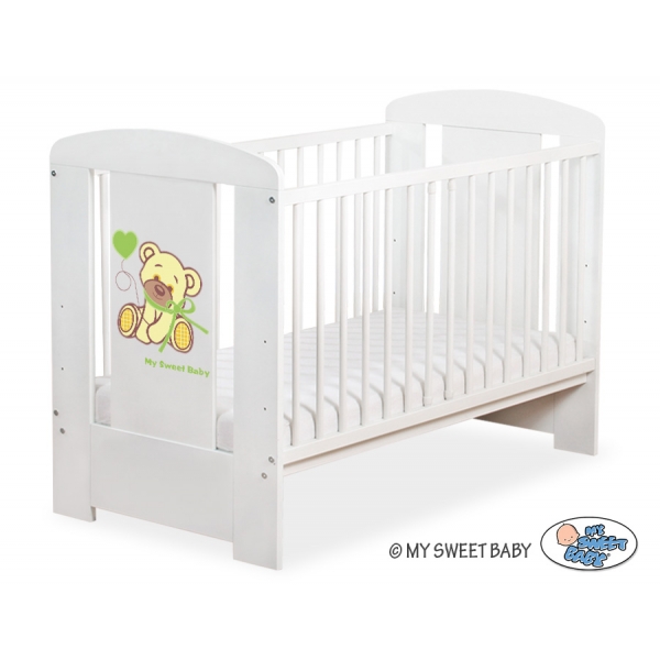 Weiß Kinderbett 120x60cm Bär mit Schleife grün nr 5004-07-322