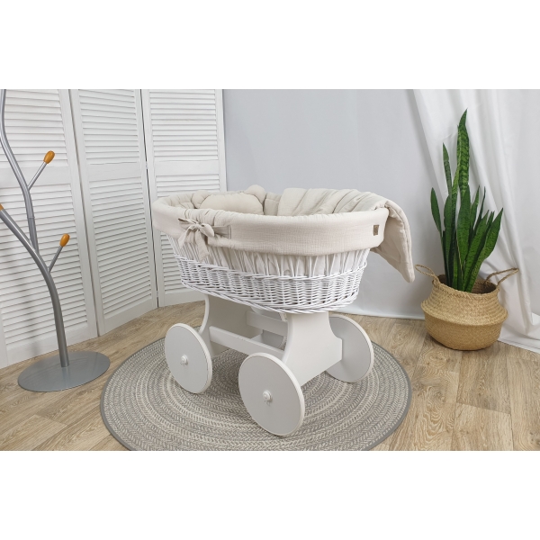 Weiße Weide Stubenwagen Beige Bezug Musselin