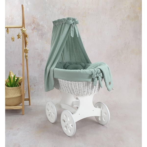 Weiße Weide Stubenwagen Khaki Bezug