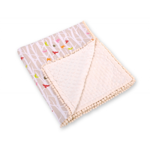 Wendedecke doppelseitig mit Pompoms (mit Minky) -  Bäume beige