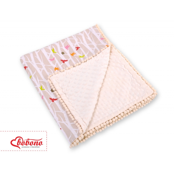 Wendedecke doppelseitig mit Pompoms (mit Minky) -  Bäume beige