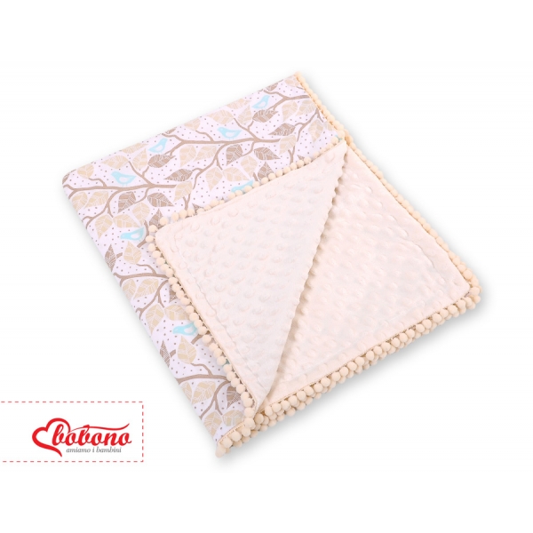 Wendedecke doppelseitig mit Pompoms (mit Minky) -  beige Blätter