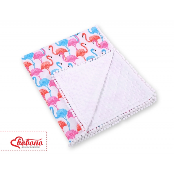 Wendedecke doppelseitig mit Pompoms (mit Minky) -   Flamingo