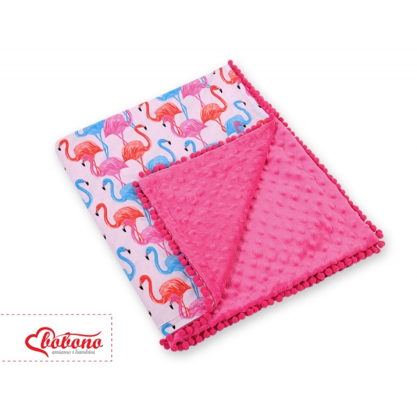 Wendedecke doppelseitig mit Pompoms (mit Minky) -   Flamingo