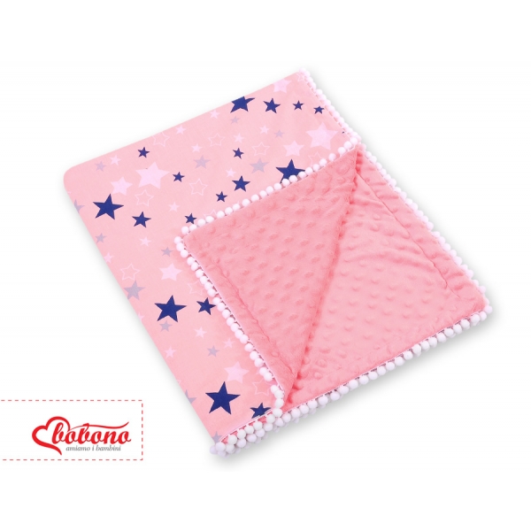 Wendedecke doppelseitig mit Pompoms (mit Minky) -  rosa-blaue Sternen