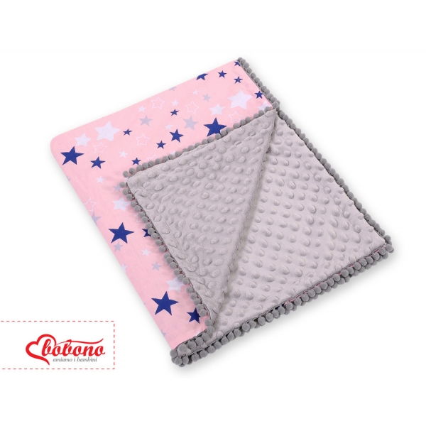 Wendedecke doppelseitig mit Pompoms (mit Minky) -  rosa-blaue Sternen