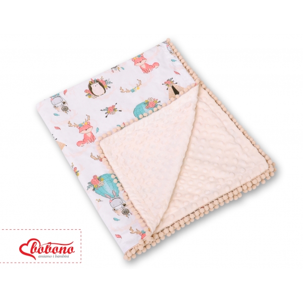 Wendedecke doppelseitig mit Pompons - Füchse beige