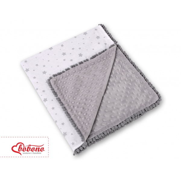 Wendedecke doppelseitig mit Pompons - Mini Sternchen grau