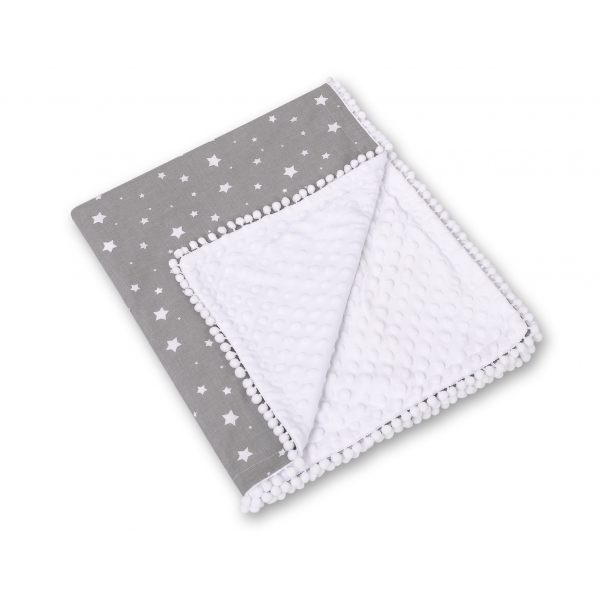 Wendedecke doppelseitig mit Pompons - mini Sternchen weiß