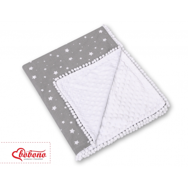 Wendedecke doppelseitig mit Pompons - mini Sternchen weiß