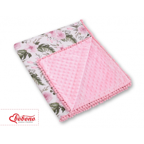 Wendedecke doppelseitig mit Pompons - rosa Blüten