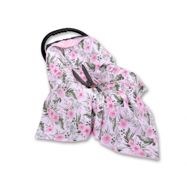 Wendedecke für Kindersitz - rosa Blüten