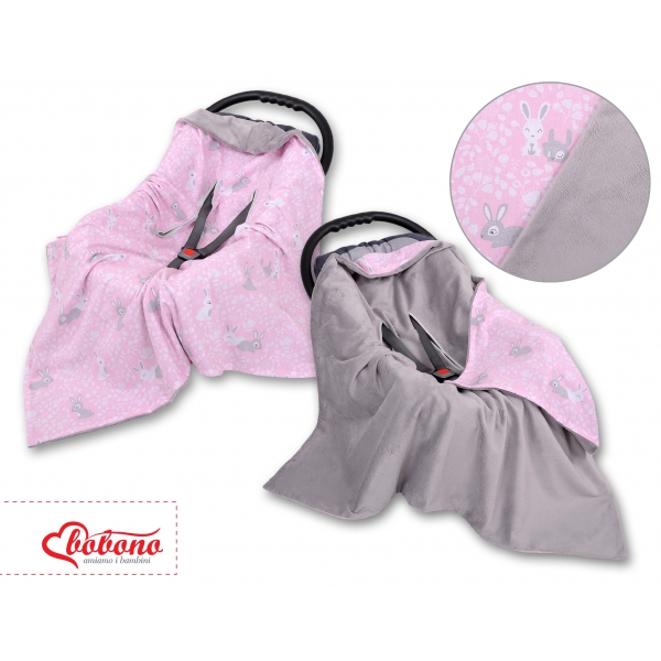 Wendedecke für Kindersitz - rosa Hasen