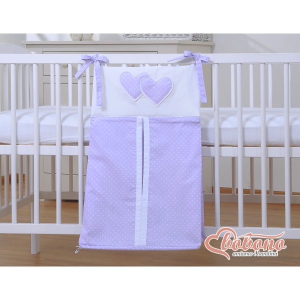 Windelntasche für Babybett - Hängende Herzen Lila - Punktemuster