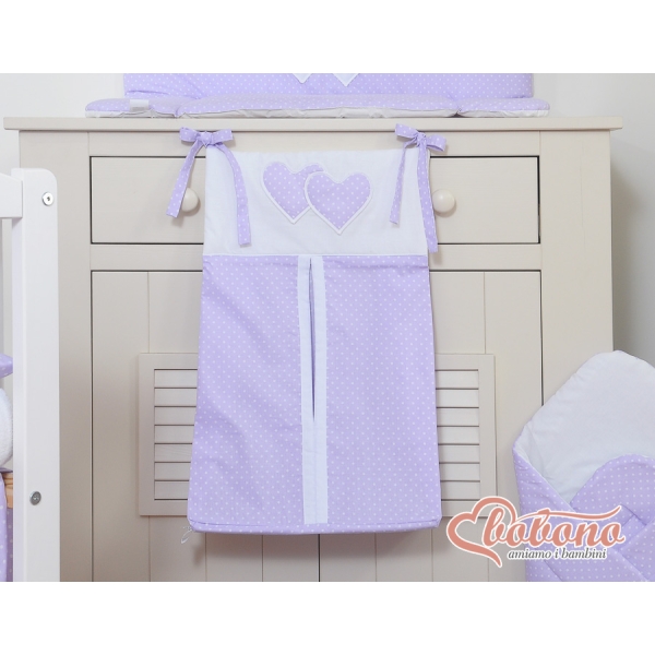 Windelntasche für Babybett - Hängende Herzen Lila - Punktemuster